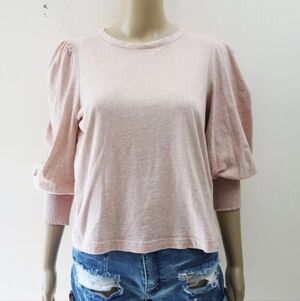 7 FOR ALL MANKIND Puff Sleeve Shirt - Heathered Pink- S EUC
